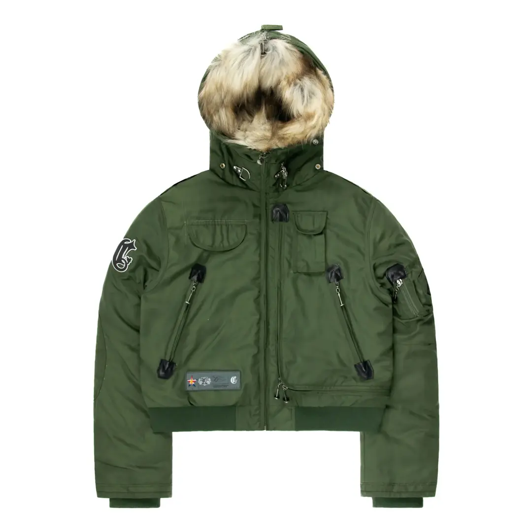 Khaki Fur Hooded Jacket - Corvidae