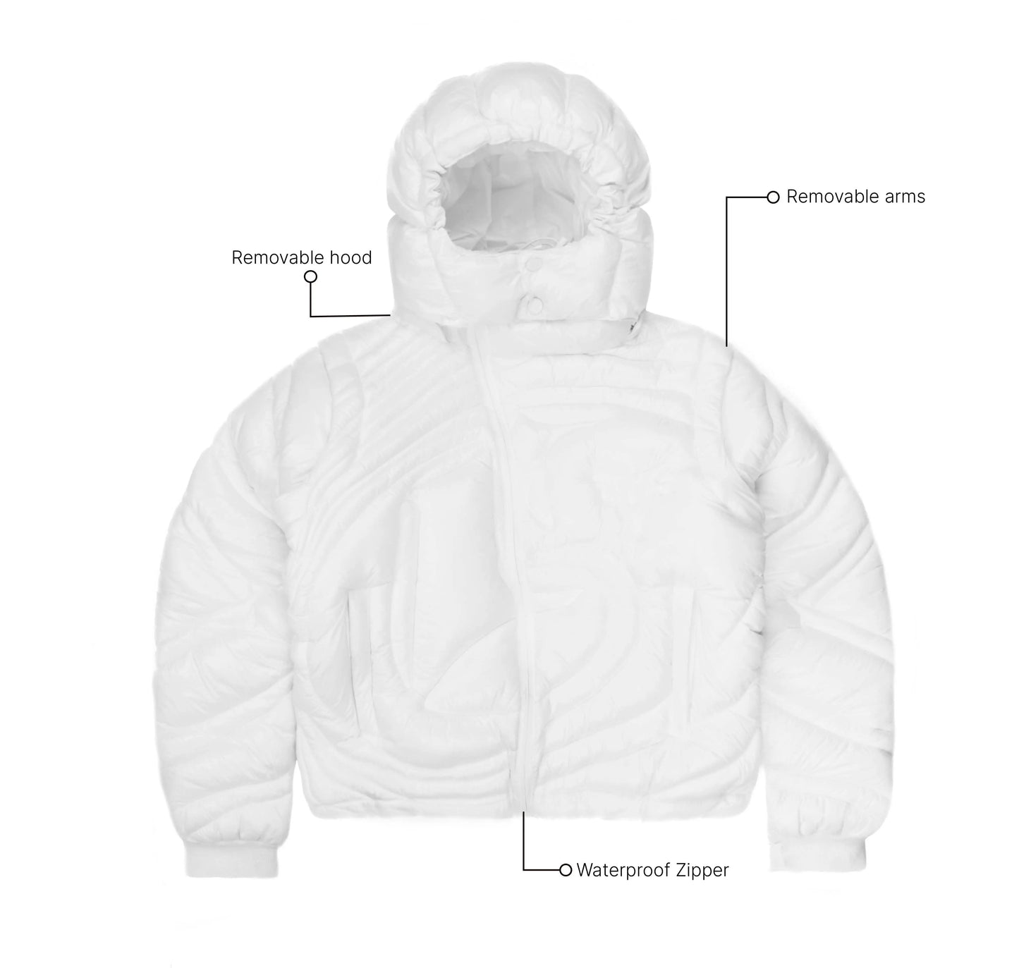 Shiny White Embossed Puffer Corvidae