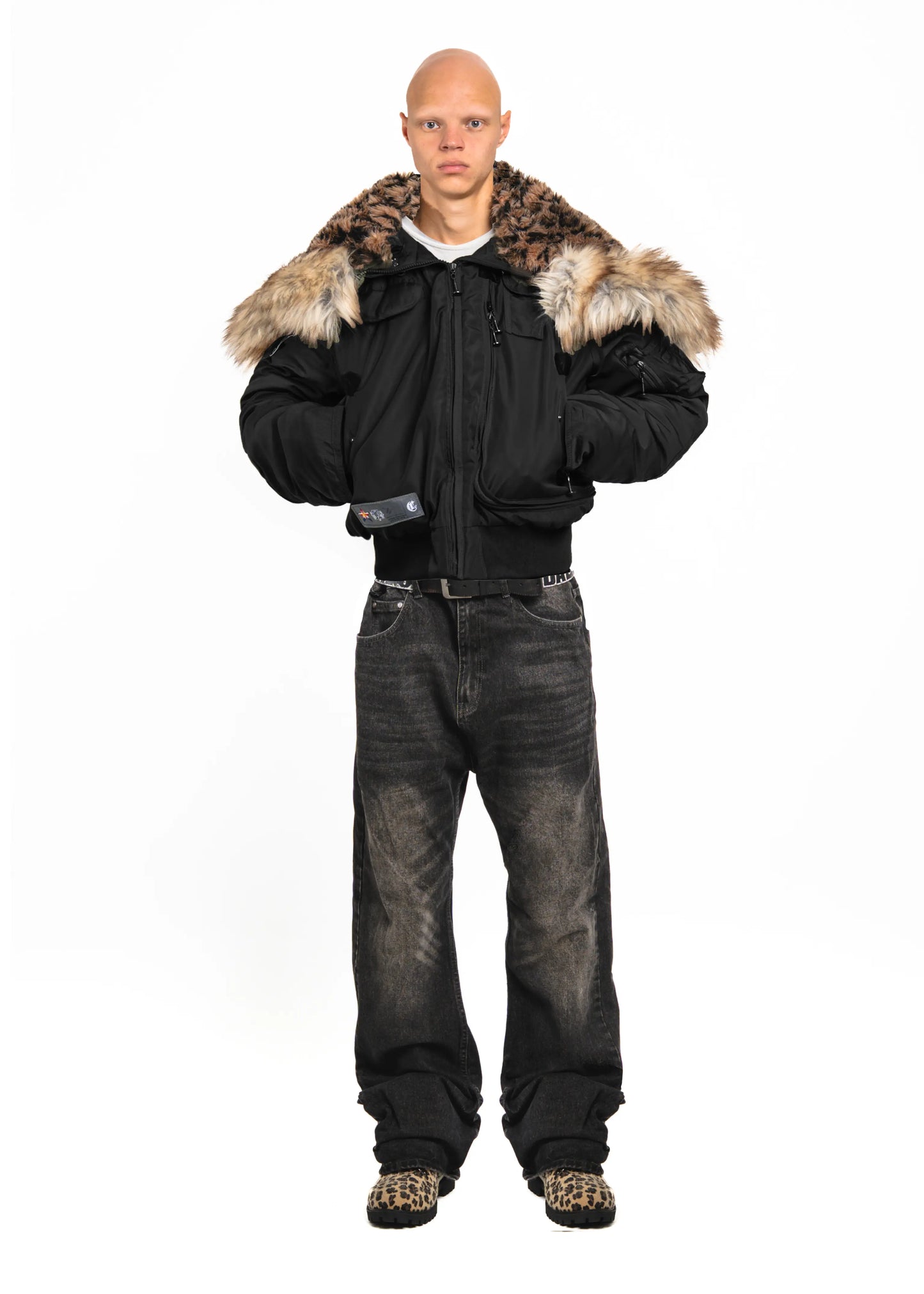 Black Leopard Fur Hooded Jacket