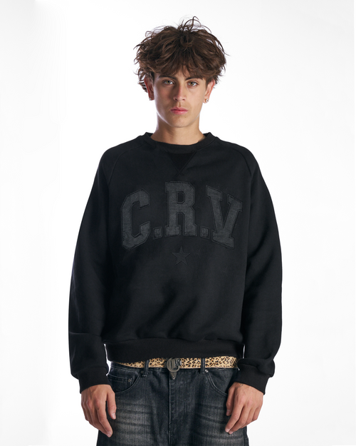 BLACK SILK TRACKSUIT CREWNECK