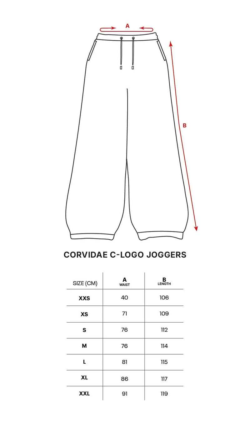 BLACK CRV SILK SWEATPANTS size chart