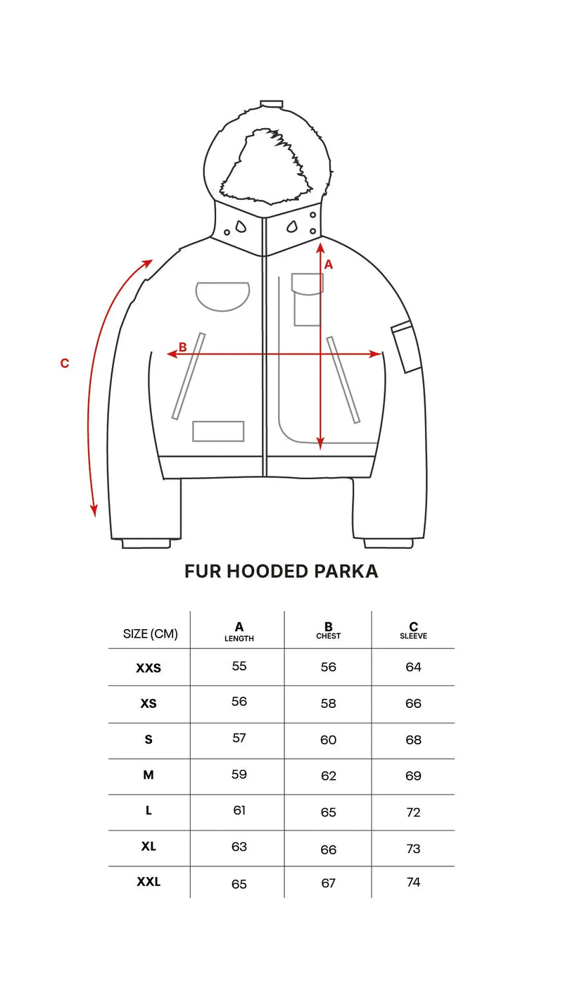 Black Leopard Fur Hooded Jacket size chart