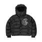 Men’s black puffer jacket with insulated padding, water-resistant material, and zippered pockets, perfect for winter weather