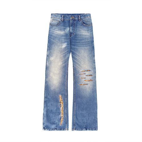 Leopard Print Tonal Blue Denim