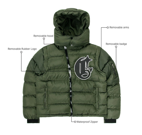 Green Technical Puffer Corvidae