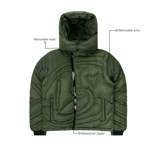 Green Embossed Puffer Corvidae