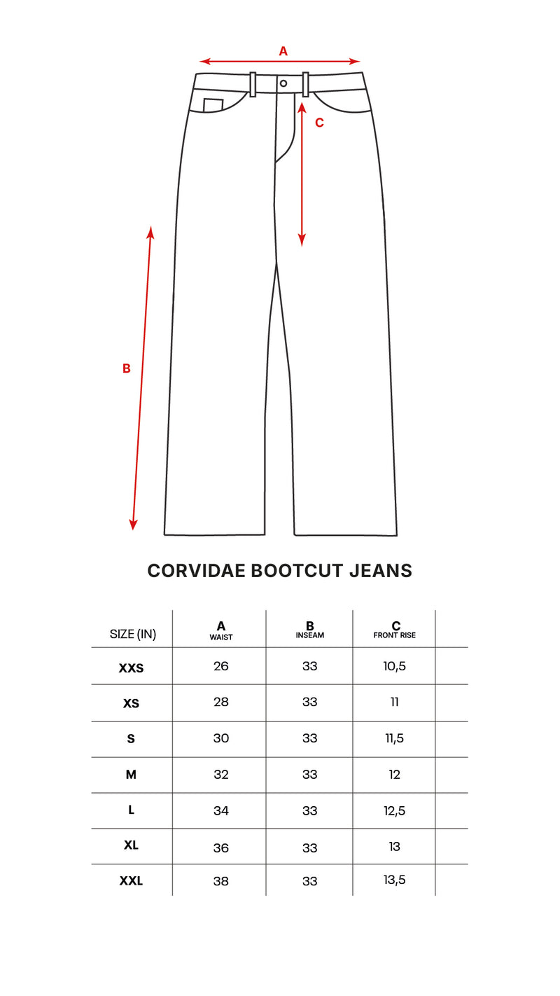 Tonal Grey Bootcut Denim size chart