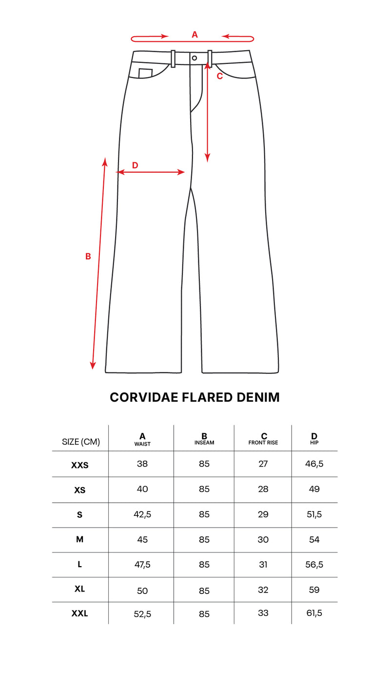 HEAVY BLACK BOOTCUT JEANS size chart
