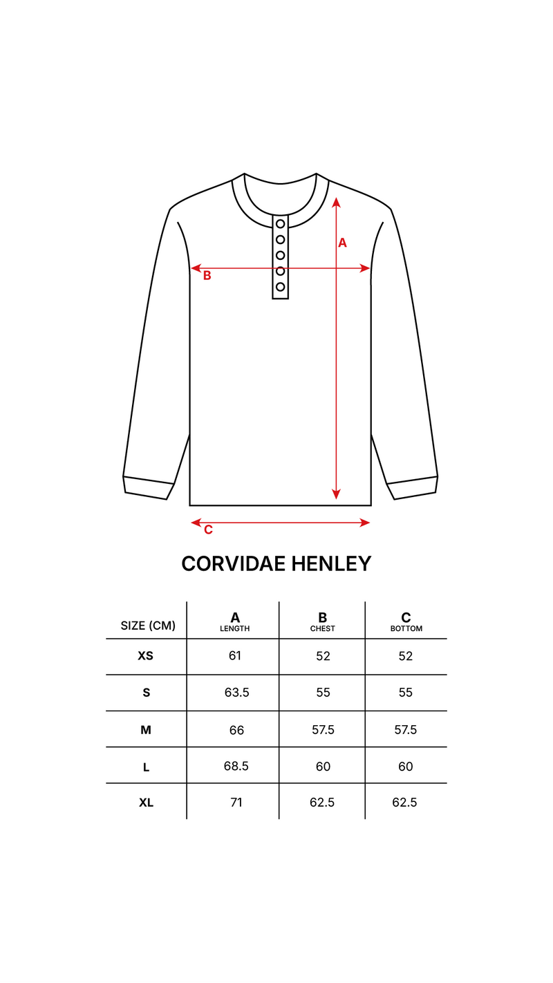 Black Script Henley size chart