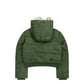 Back view of men’s khaki green winter jacket with fur-lined detachable hood, durable fabric, and ribbed hem for a snug fit, perfect for outdoor wear.