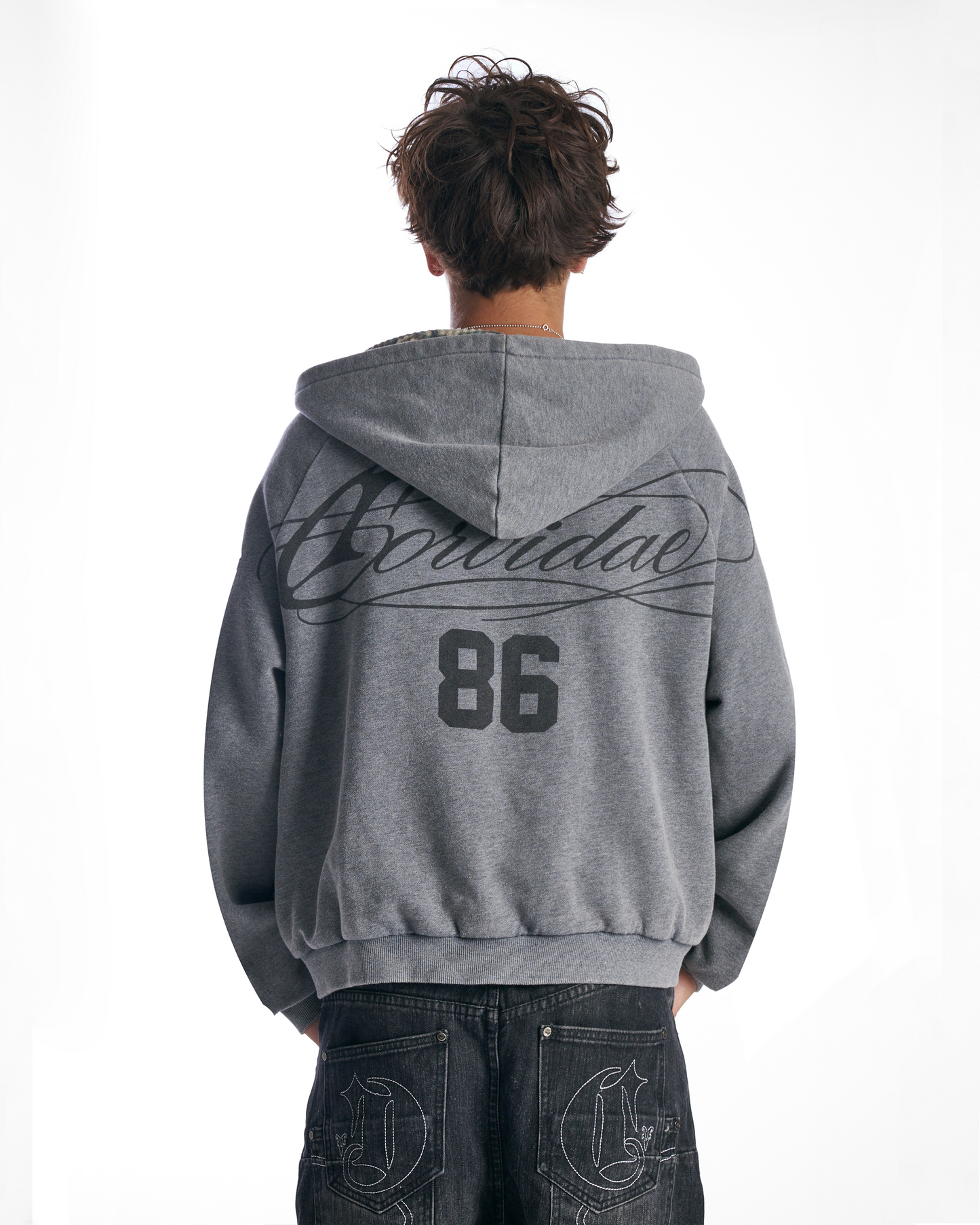 Sun Faded Script Reversible Hoodie Grey