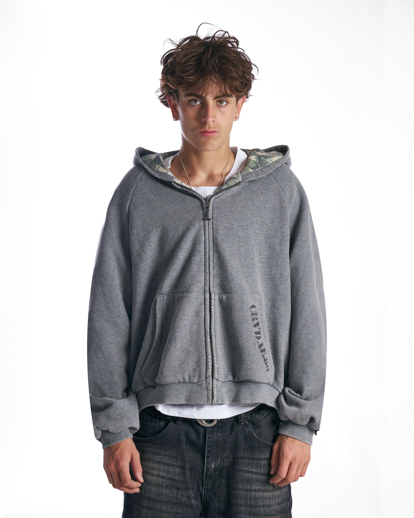 Sun Faded Script Reversible Hoodie Grey