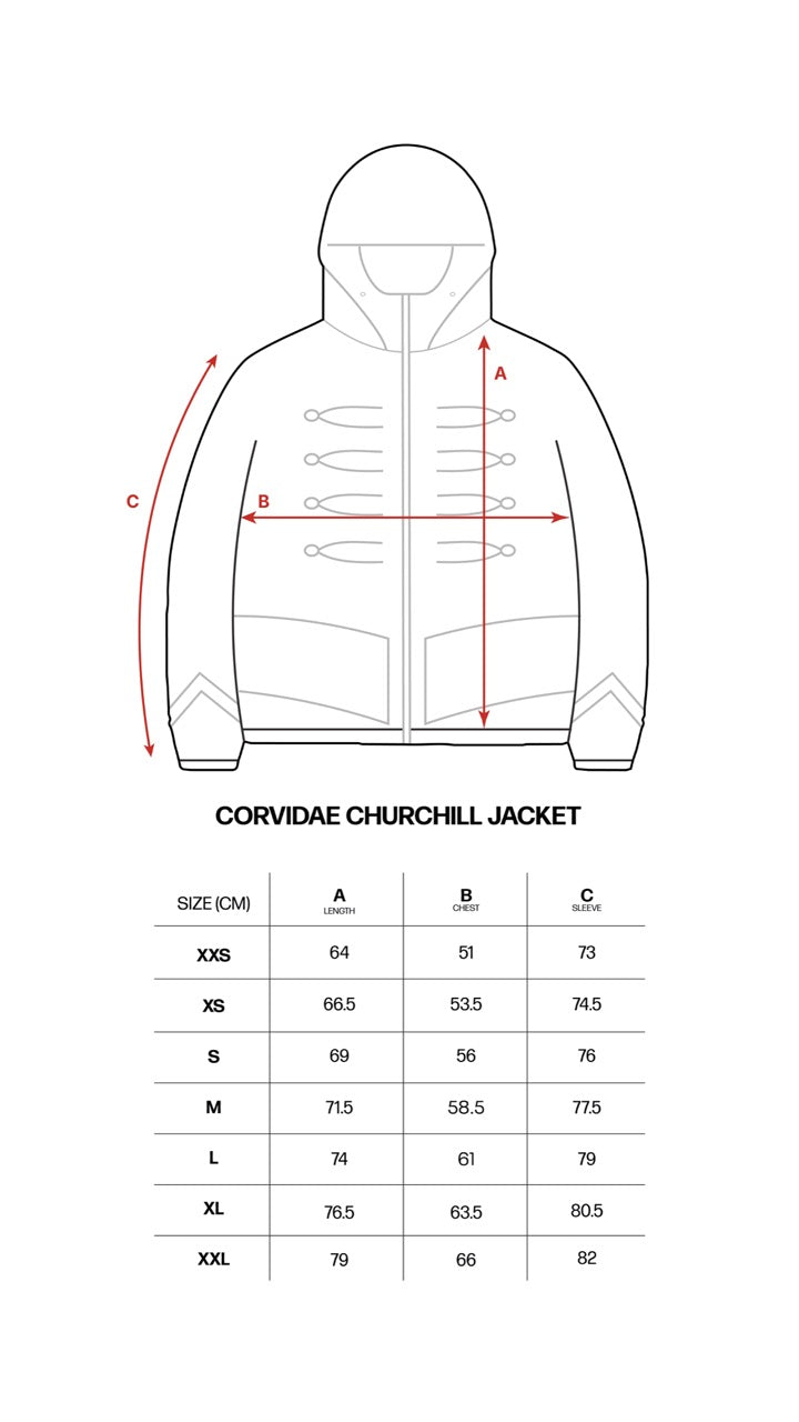 Churchill Jacket Black size chart