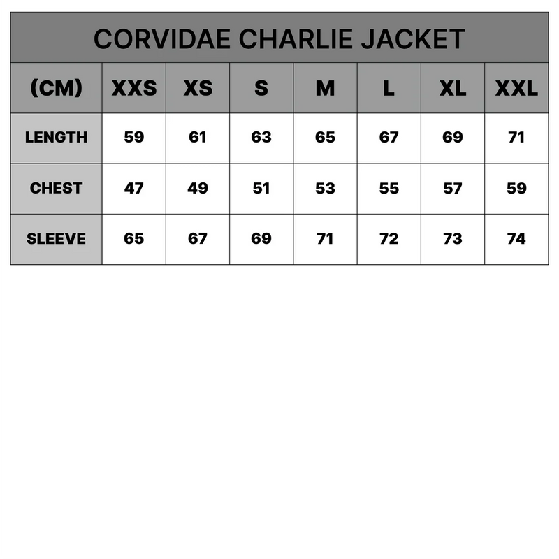 86 CHARLIE JACKET BLACK size chart