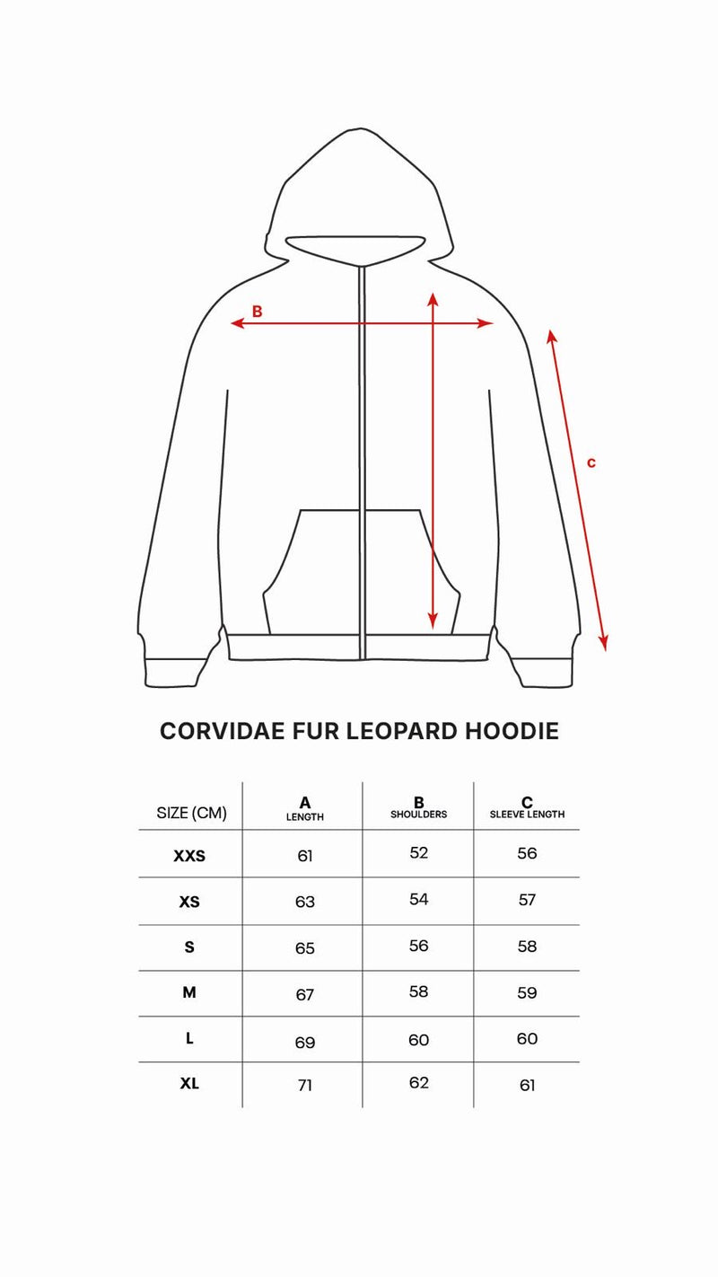 LEOPARD FUR HOODIE (REVERSIBLE) size chart
