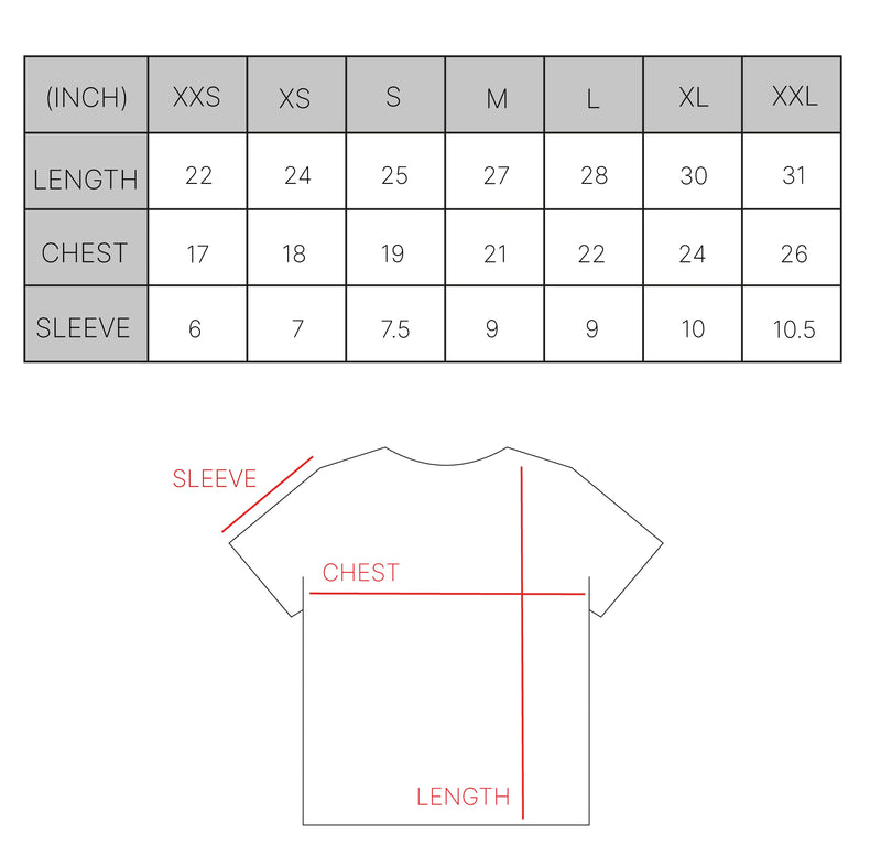 Pink Camo Tee size chart