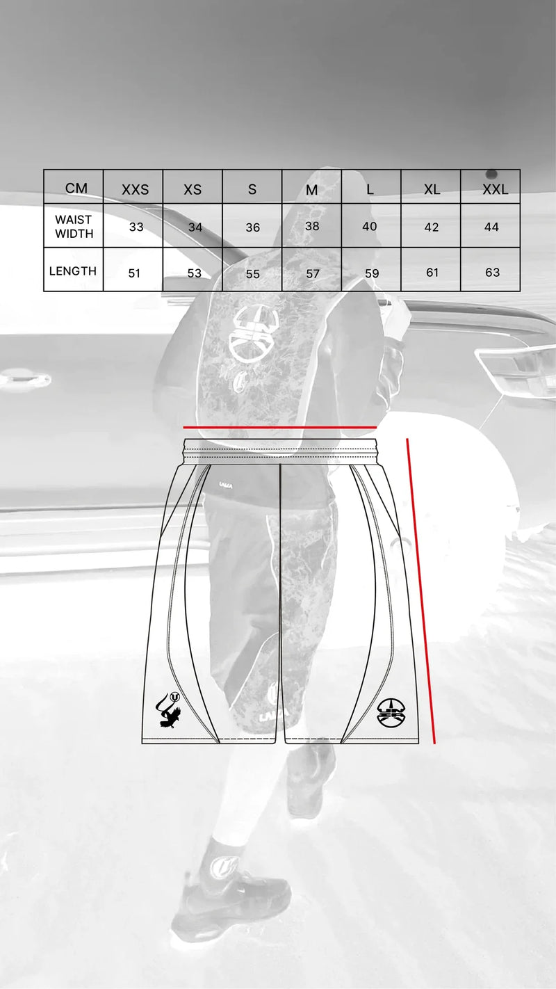 UNIA x CORVIDAE Shell Shorts White size chart