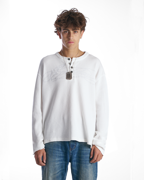 White Script Henley Waffle