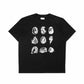 Black cotton T-shirt with a front-facing view, featuring a white abstract graphic design in a grid layout for a modern aesthetic.