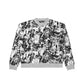 Front view of a gray camouflage knit sweater featuring a crew neckline, ribbed cuffs, and a bold textured design for a modern streetwear look.