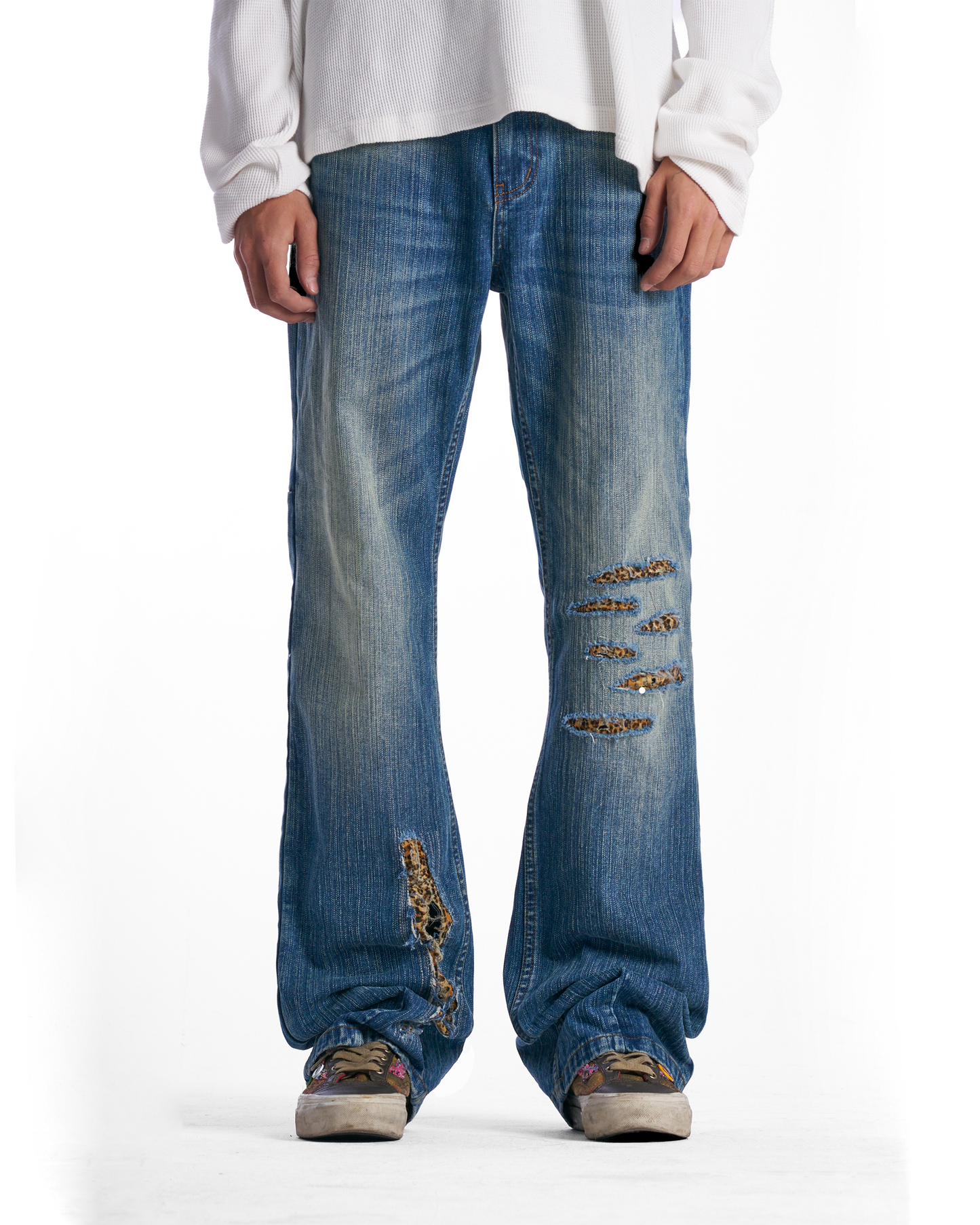 Leopard Print Tonal Blue Denim