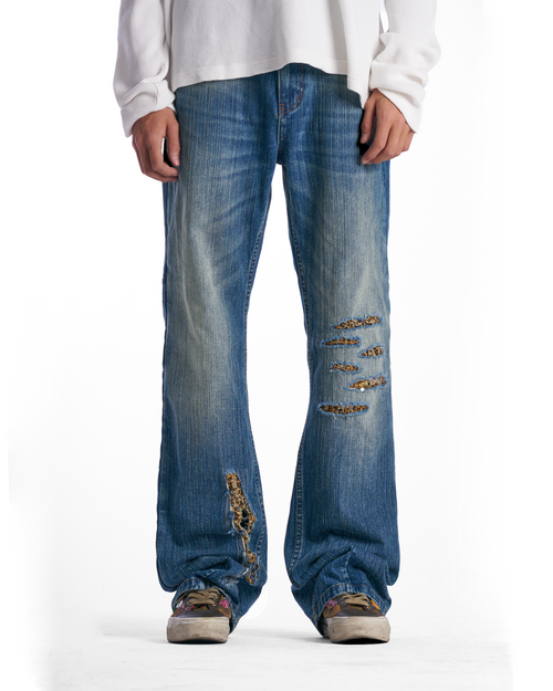 LEOPARD PRINT TONAL BLUE DENIM